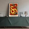 Chinese Lunar Year of the Snake Golden Art Print Traditional Oriental Home Decor Red Peony & Cloud Pattern Zodiac Wall Decor for Apartment Bedroom Living Room Office 24X36 in Unframed view 4