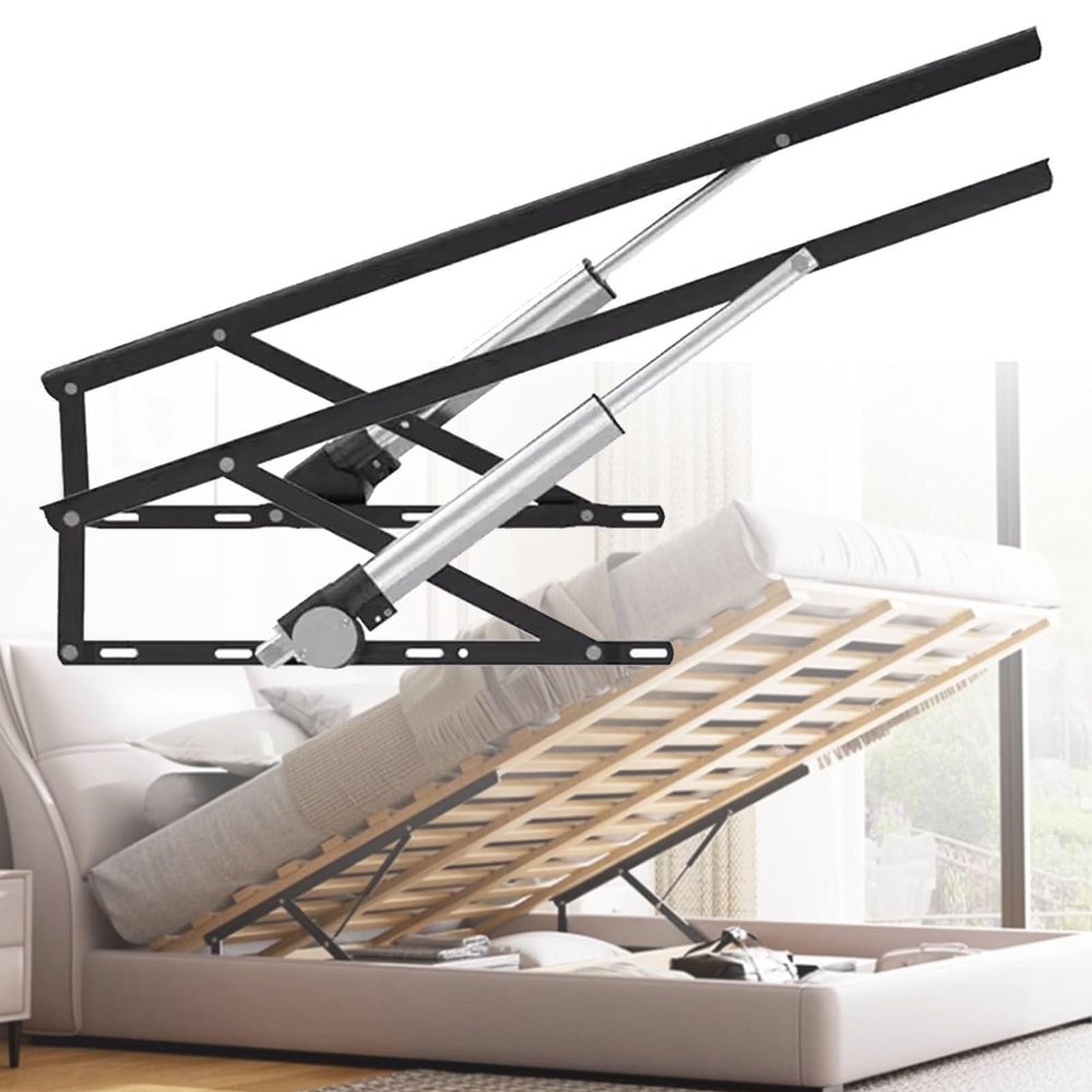 Hiedmeil Electric Bed Lift Mechanism, 2 PCS Steel Heavy Duty Bed Risers with Remote Control, Folding Bed Lifting Rod, Load 600KG, for Storage Box and Sprung Divan Bases White-1.5m (Black 0.8m)