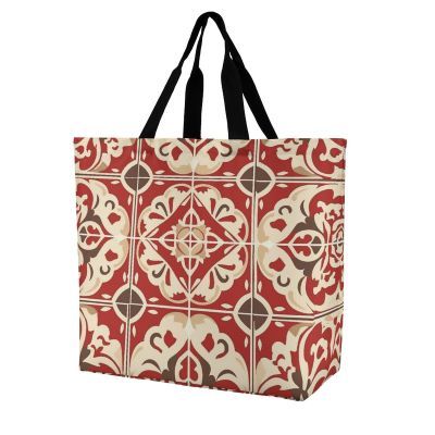 RLDOBOFE Reusable Grocery Bags, Foldable Shopping Bag with Strong Handles, Large Capacity Comes in Red And Beige Tote Bags for Travel, Waterproof Shoulder Bag for Work, Beach, Picnic, Bulk Gifts