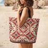 RLDOBOFE Reusable Grocery Bags, Foldable Shopping Bag with Strong Handles, Large Capacity Comes in Red And Beige Tote Bags for Travel, Waterproof Shoulder Bag for Work, Beach, Picnic, Bulk Gifts view 3