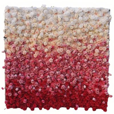 5D Fabric Gradient Fake Flower Backdrop, High-Density Silk Rose, Artificial Flower Wall, for Wedding Decor, Ceremony, Reception(Excluding Flower Racks),1.22.4m/48ft