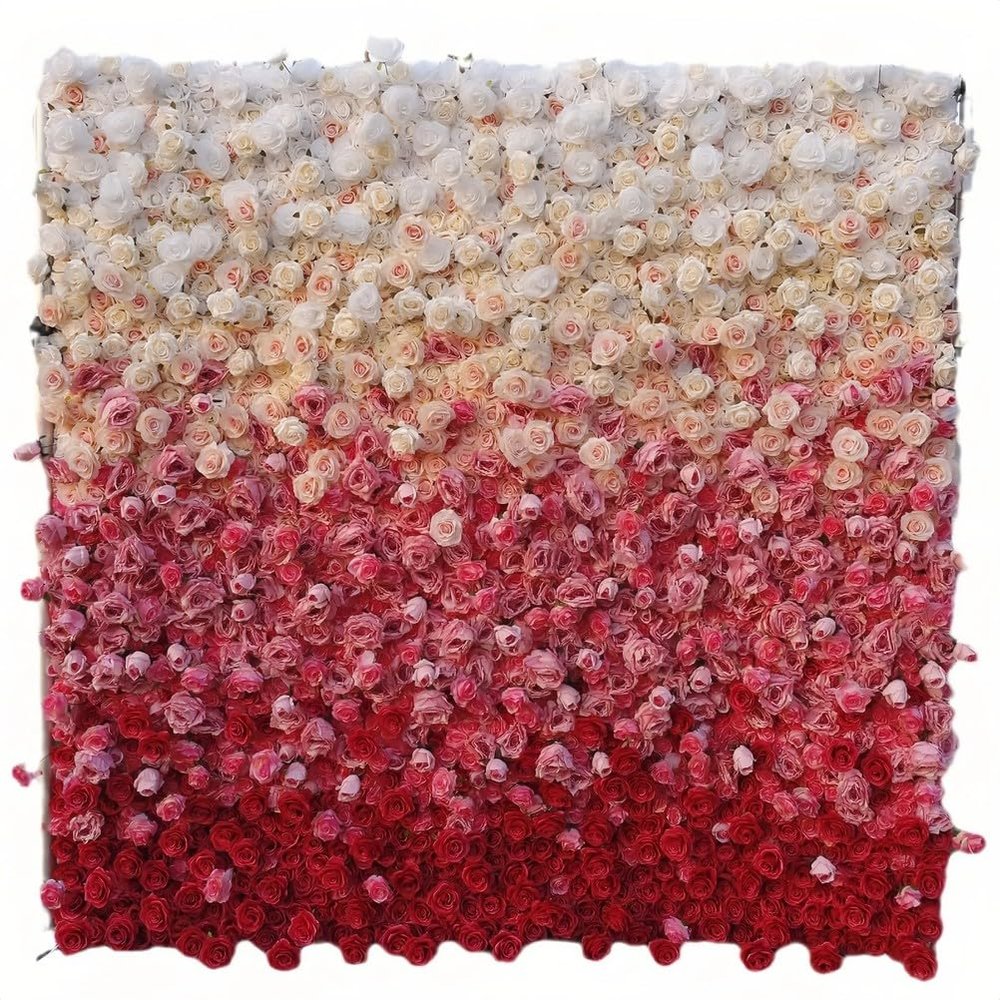 5D Fabric Gradient Fake Flower Backdrop, High-Density Silk Rose, Artificial Flower Wall, for Wedding Decor, Ceremony, Reception(Excluding Flower Racks),1.22.4m/48ft