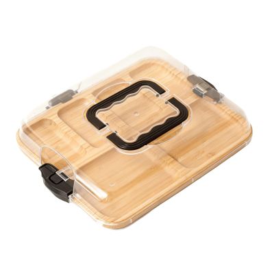 Oreilet Charcuterie Board with Lid and Handle, Portable Cheese Board with 6 Compartments, Travel Charcuterie Snackle Box Cutting Boards Meat Fruit Serving Tray Platter (Square Tray)