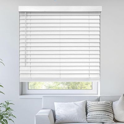 Wood Blinds for Windows Cordless Window Blinds with Decorative Board Faux 2 inch Wooden Blind for Home Interior Windows. White,58.5" W x 100" H