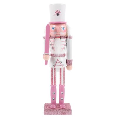 Pink Wooden Nutcracker Soldier Figurine, 30cm Christmas Table Decor