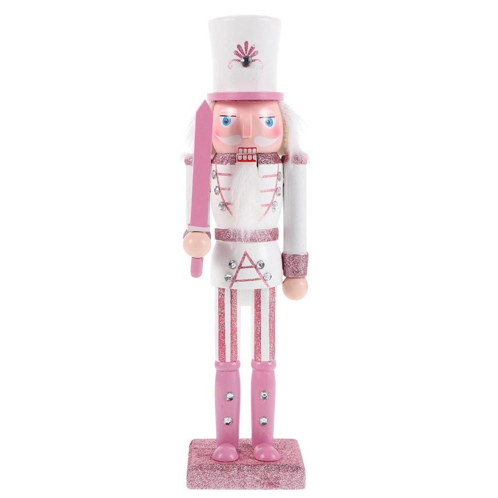 Pink Wooden Nutcracker Soldier Figurine, 30cm Christmas Table Decor