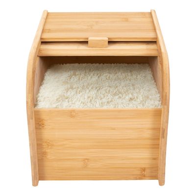 22 lbs Bamboo Rice Storage Container with Sliding Lid & Measuring Cup, Airtight Dry Food Organizer for Kitchen Countertop - Large Capacity Grain Bin for Flour, Nuts, Beans, Pet Food - Natural Wood