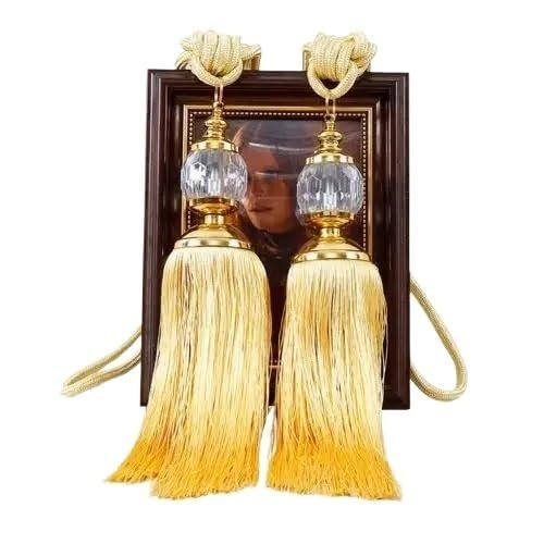1Pair Tassel Curtain Tiebacks Single Hanging Ball Tassels Decorative Curtain Holdbacks for Drapes Decorative Tassel Ties Hook for Sheer Curtains(Golden Yellow)