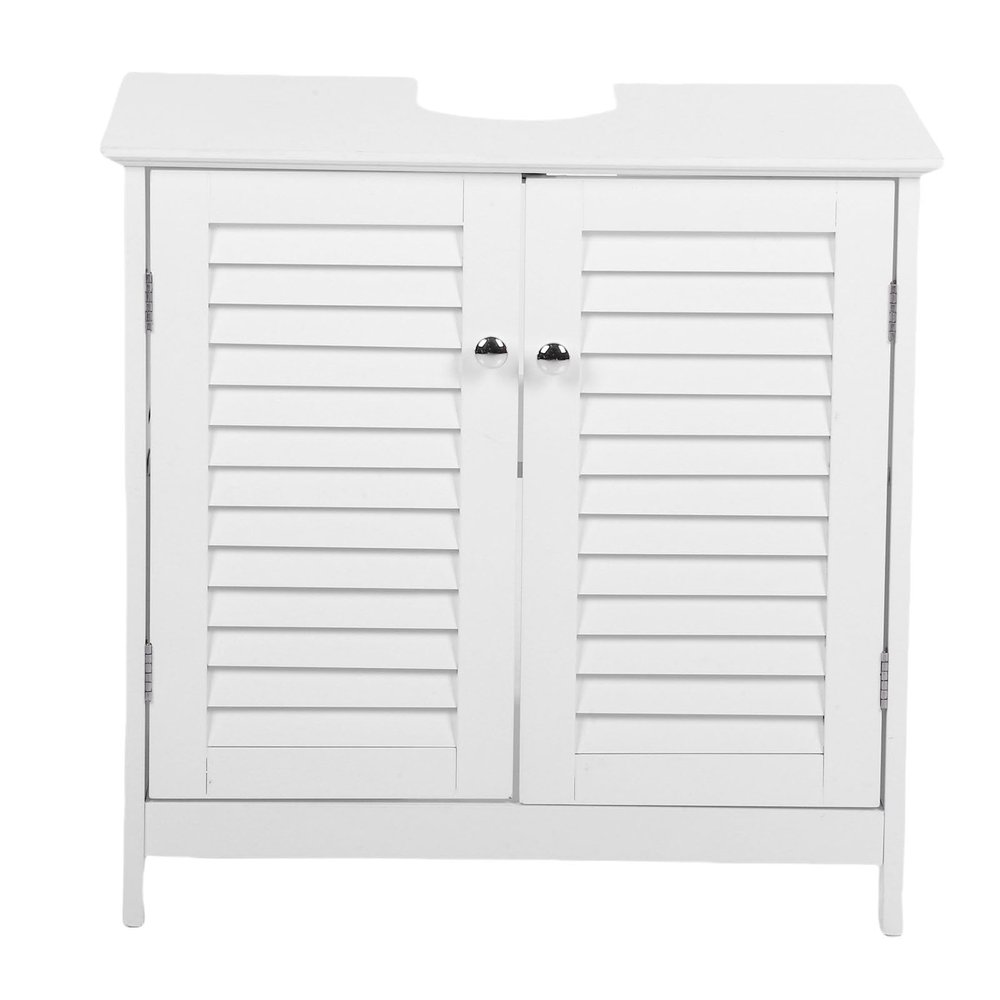 Duimimi Sink Storage Cabinet Under Sink Bathroom Cabinet White U Shaped Freestanding Cabinet with 2 Doors Shelf 60x35x58cm MDF for Pedestal Non Pedestal Sinks Home Storage