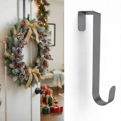Nicoman Metal Wreath Hanger for Door, Over The Door Hook, Christmas Decoration Holder, 38cm Length (Grey)