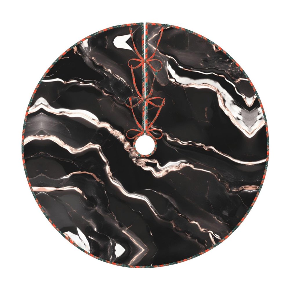 Black Rose Gold Marble Print Christmas Tree Dress Holiday Party Tree Dress Decorated New Year Halloween Tree mat