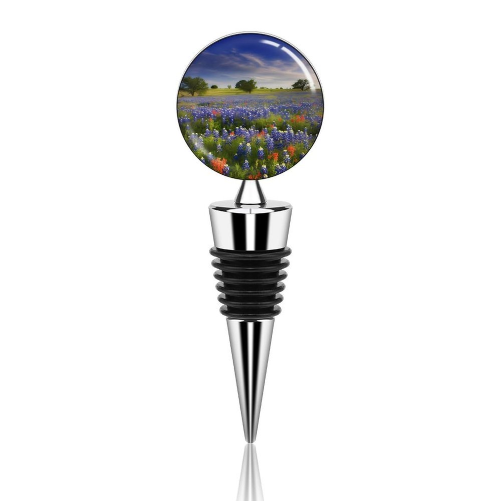 Zinc Alloy Texas Bluebonnets Scenery Wine Stopper Sealing Wine Bottle Stopper Reusable Beverage Preserver Decorations Wine Cork Plug for Party Holiday Wedding Camping Bar