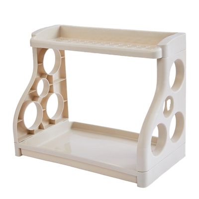 BESPORTBLE Double-layer Kitchenware Storage Rack Beige with Multiple Partitions for Seasoning and Utensils Space-saving Pantry Shelf Organizer Easy to Disassemble and Rearrange