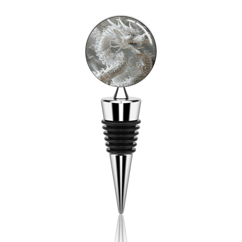 Zinc Alloy White Dragon Style Wine Stopper Sealing Wine Bottle Stopper Reusable Beverage Preserver Decorations Wine Cork Plug for Party Holiday Wedding Camping Bar