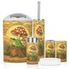Bathroom Accessory Set 6 Piece Frog Sitting Stump Under Red Mushroom Whimsical Toothbrush Cup Toothbrush Holder Soap Dispenser Soap Dish Trash Can with Lid Toilet Brush Holder Counter Decor view 1