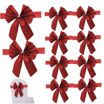 KUYYFDS Red Chair Sashes 10PCS Elegant Elastic Chair Bows Bands for Wedding Party Hotel Christmas Halloween Decoration Red