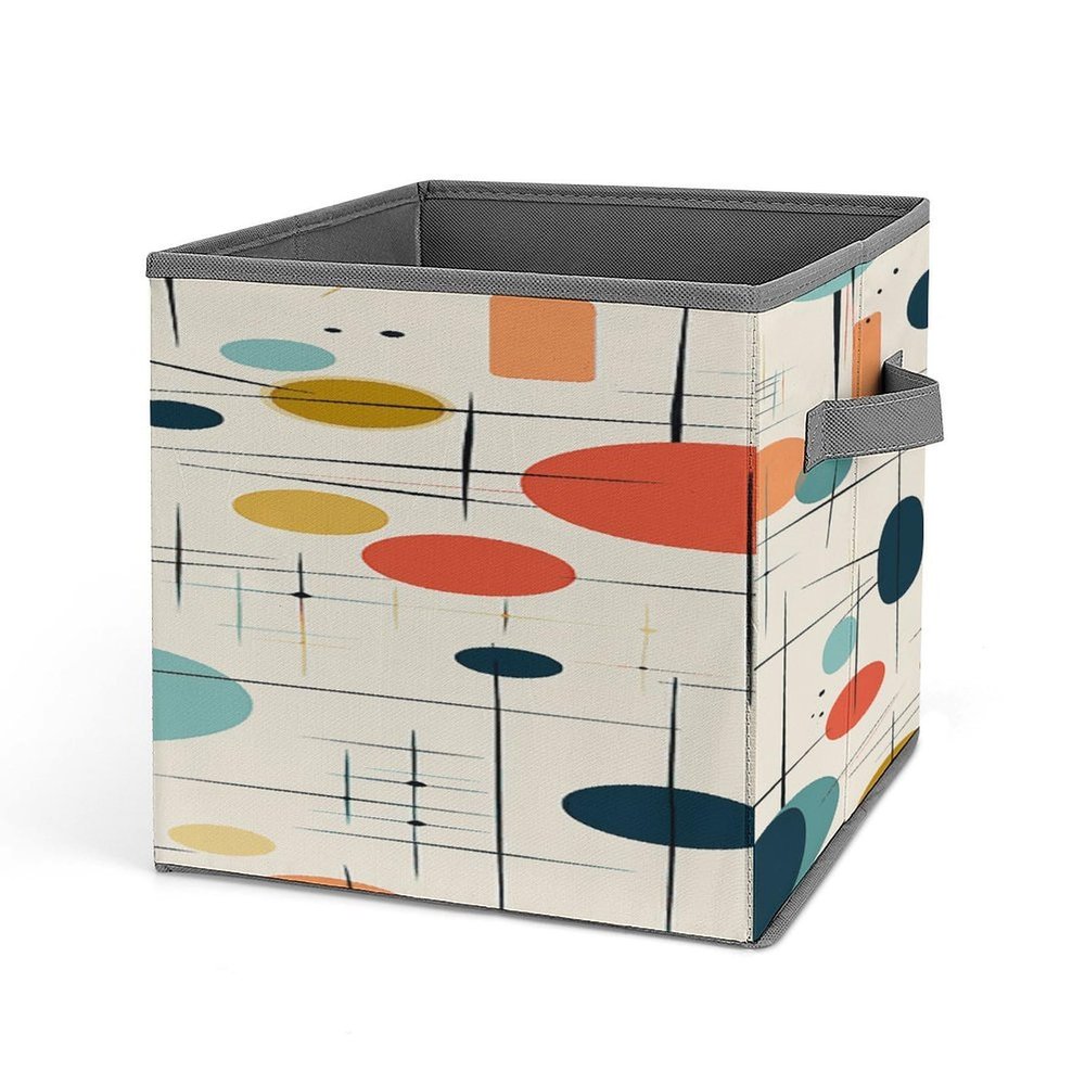 Modern Mid Century Storage Box Simple Style Storage Cubes Folding Closet Organizers Fabric Boxs with Double Handles for Organization Pantry Closet Shelves Offices