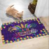 Bath Rug Indoor Doormat Mardi Gras Ethnic Tribal Feather Non-Slip Soft Fluffy Door Mat Entrance Rugs, Mask on Purple Diamond Grid Floor Shaggy Carpet for Bathroom Bedroom Living Room 24x35in view 2