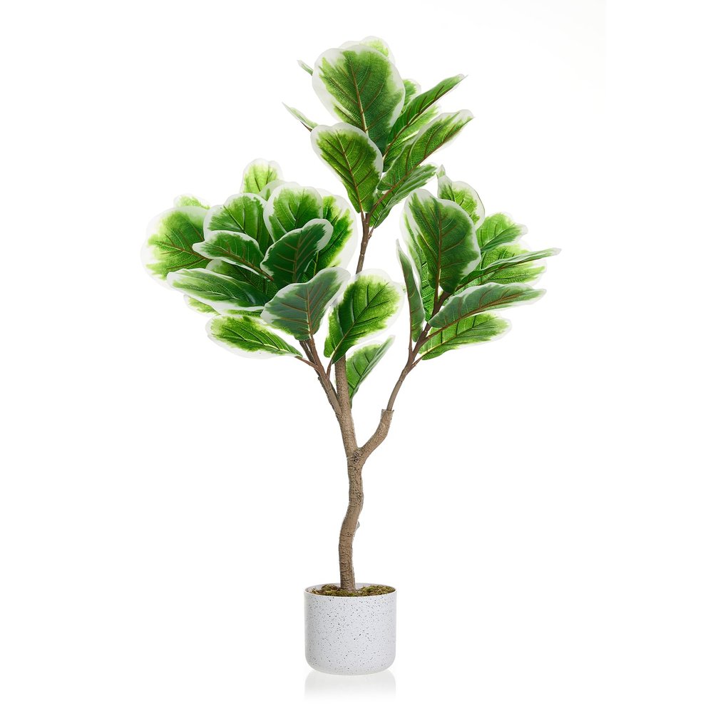 3.3 FT/39.4 in Lifelike Fiddle Leaf Fig Tree with Realistic Trunk, Faux Indoor Plant in Pot for Home and Office Decoration