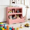 Costzon Toy Storage Organizer, 4-Cubby Kids Bookshelf with Footboard, Wooden Children's Bookcase, Montessori Toy Shelf for Playroom, Kids Room, Classroom (Pink, 4 Cubby(15.5" D x 26.5" W x 24.5" H)) view 2