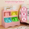 Costzon Toy Storage Organizer, 4-Cubby Kids Bookshelf with Footboard, Wooden Children's Bookcase, Montessori Toy Shelf for Playroom, Kids Room, Classroom (Pink, 4 Cubby(15.5" D x 26.5" W x 24.5" H)) view 3