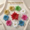 10pcs Artificial Flowers Glitter Poinsettia Ornaments Set with Clips, Premium Christmas Tree and Wreath Decorations for Holiday Home and Party Decor(Yellow) view 4
