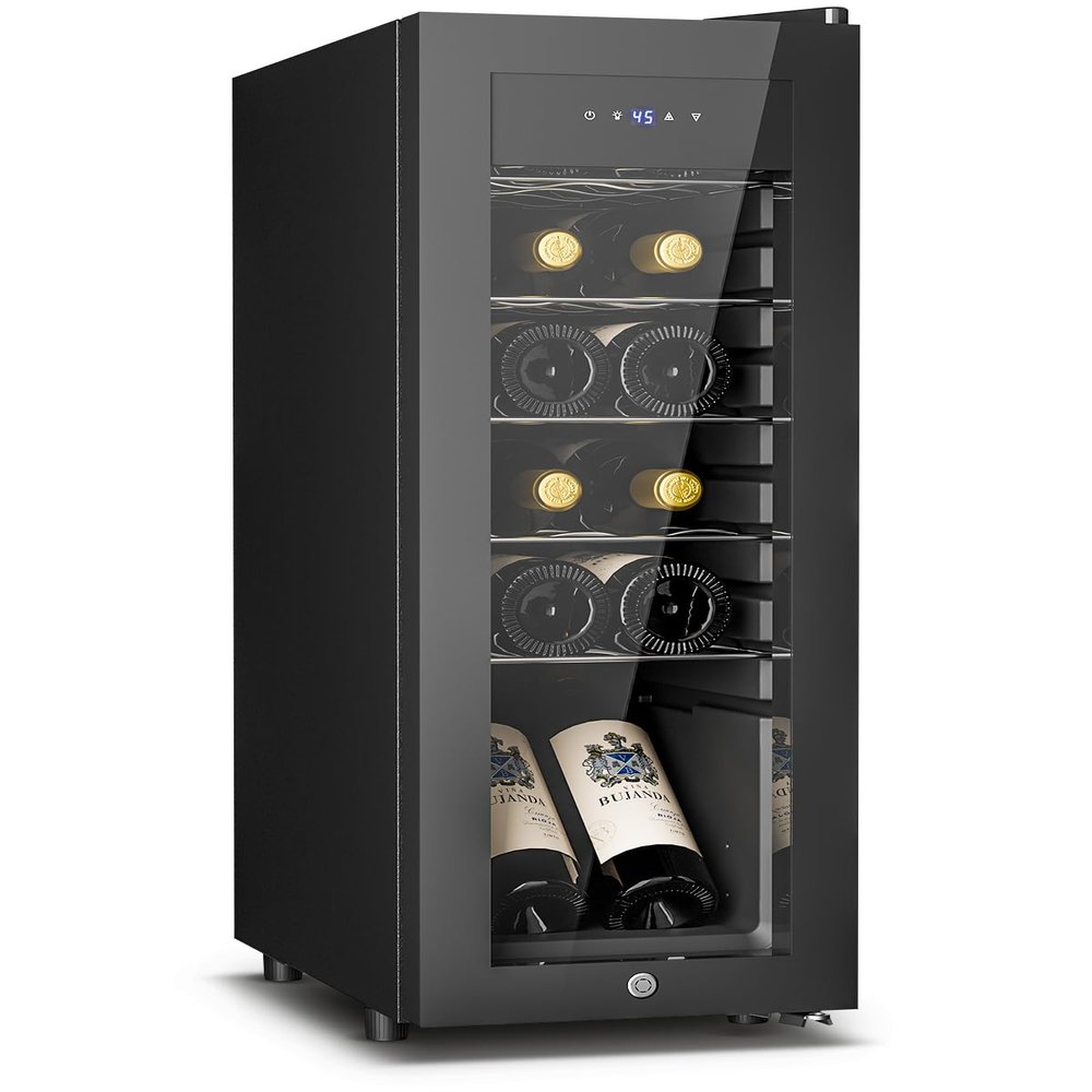 Feelfunn 12 Bottle Wine Cooler Refrigerator, Freestanding Wine Fridge,Black