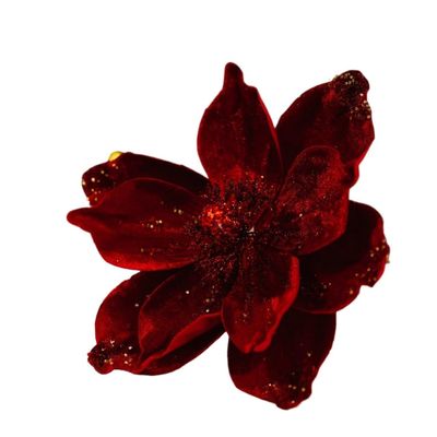 6 PCS Burgundy Glitter Poinsettia Flowers - 11 Inch Artificial Christmas Hanging Decor for Tree & Wreath, Festive Ornaments for Xmas, New Year, Wedding, Party Holiday DIY Decoration(Red)