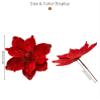 6 PCS Burgundy Glitter Poinsettia Flowers - 11 Inch Artificial Christmas Hanging Decor for Tree & Wreath, Festive Ornaments for Xmas, New Year, Wedding, Party Holiday DIY Decoration(Red) view 2