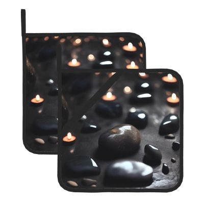 Black Mystery Heart Stone Pot Holders Sets.Twopiece Set with Silicone Nonslip mat and Hanging Loop, Suitable for Cooking, Oven use, and Grilling.
