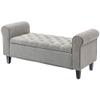 50" Storage Ottoman Bench, Upholstered End of Bed Bench with Rolled Arms, Wood Legs, Button Tufted Storage Bench with Safety Hinges for Living Room, Entryway, Bedroom, Gray view 3