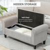 50" Storage Ottoman Bench, Upholstered End of Bed Bench with Rolled Arms, Wood Legs, Button Tufted Storage Bench with Safety Hinges for Living Room, Entryway, Bedroom, Gray view 4