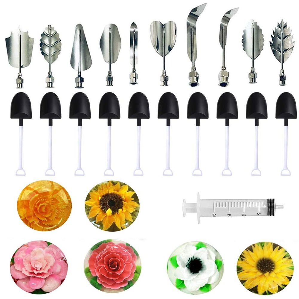 10pcs Pudding Nozzle + 1 Decoration Needle 3D Jelly Flower Cake Gelatin Art Tool