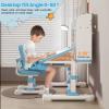 Autrfso Kids Desk and Chair Set, Ergonomic Height Adjustable Kids Study Desk with Tiltable Desktop, Bookshelves and Storage Drawers, Widened Desktop Writing Table for Boys and Girls Blue view 3