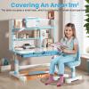 Autrfso Kids Desk and Chair Set, Ergonomic Height Adjustable Kids Study Desk with Tiltable Desktop, Bookshelves and Storage Drawers, Widened Desktop Writing Table for Boys and Girls Blue view 4