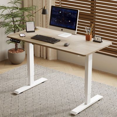 Banahomr 55 inch Motorized Standing Desk with Type-C Port, Wooden Standing Desk Adjustable Height with Controller, Electric Rising Desks for Home Office (Oak, 55 Inch)