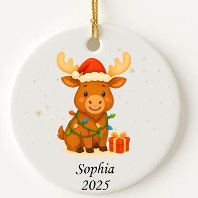 2025 Personalized Animals Christmas Ornament for Kids  Custom Name Cute Forest & Zoo Animal Series  Quality Keepsake (Moose)