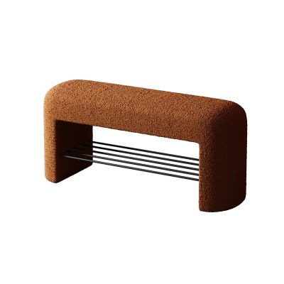 FUNEWBO Modern Entryway Bench, Teddy Fabric Upholstered End of Bed Bench, Soft Bedroom Ottoman Benches for Dining Living Room Entry Window(39.4 * 12.9 * 16.9in, Brown2)