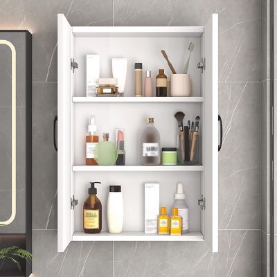 Bathroom Wall Cabinet Storage Solid Wood Panel Adjustable Shelf Height Bathroom Cabinet Wall Mount Wooden, Multi Layer Storage Dusts Proof and Tidy, Drill Hole Installation(White,60 * 75cm)
