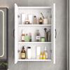 Bathroom Wall Cabinet Storage Solid Wood Panel Adjustable Shelf Height Bathroom Cabinet Wall Mount Wooden, Multi Layer Storage Dusts Proof and Tidy, Drill Hole Installation(White,60 * 75cm) view 1