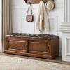 Entryway Wooden Shoe Storage Ottoman Bench with Leather Cushion Long Shoe Rack Bench with Doors & Padded Seat Cushion for Living RoomHallwayMudroom(Light walnut,120*38*45cm/47.2*15*17.7in) view 1