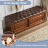 Entryway Wooden Shoe Storage Ottoman Bench with Leather Cushion Long Shoe Rack Bench with Doors & Padded Seat Cushion for Living RoomHallwayMudroom(Light walnut,120*38*45cm/47.2*15*17.7in) view 4