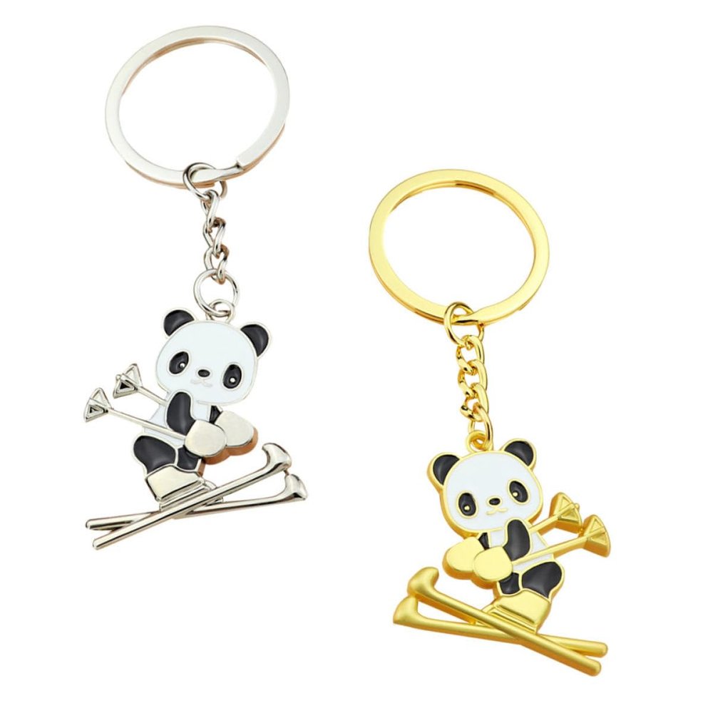 2Pcs Creative Panda Keychain Lightweight Schoolbag Hanging Ornament for Backpack Decoration in Gold and Silver