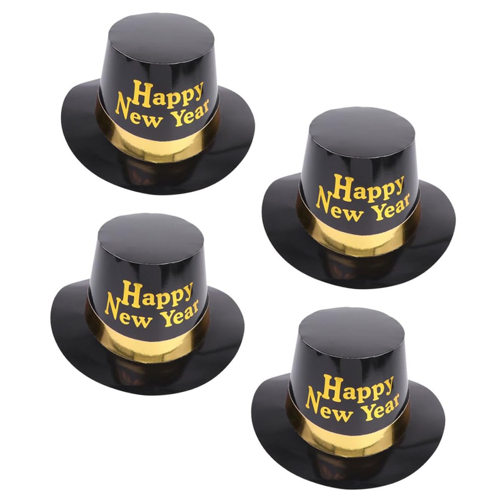Garneck 4pcs Black and Gold Party Tops Hats for Year Celebration Lightweight and Reusable Holiday Headwear Comfortable Fit for Adults and Creative Festive Accessories