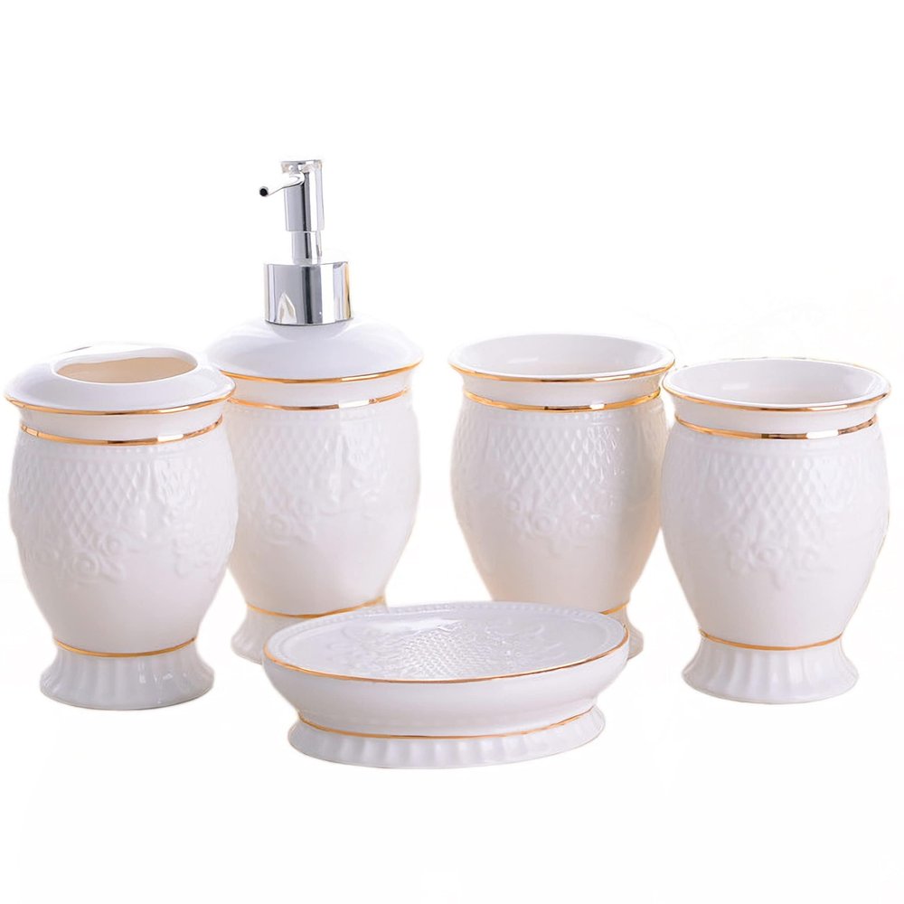 Bathroom Accessory Set Bathroom Soap Dispenser Set 5Pcs Modern Decor Sets Accessories Toothbrush Holder 5 pcs Antique Decor