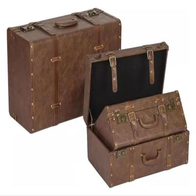 CSNBDMBBSH Vintage Wooden Storage Chest, Vintage Suitcase, Vintage Suitcase, Vintage Storage Trunk for Home Decor Window Decor(3PCS)