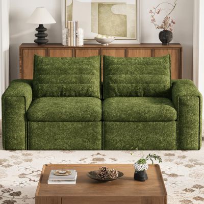 77" Cloud Loveseat Sofa, Deep Seat Couch with Pillows, Modern Comfortable Upholstery Boneless Sofa, 1 piece for Living Room, Bedroom, Apartment, Removable CoverNo Assembly Required, Algae Green