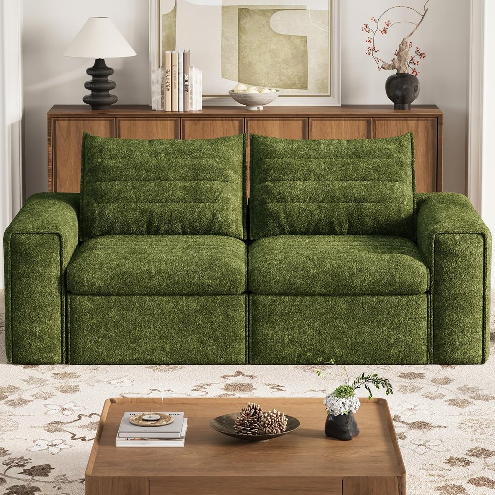 77" Cloud Loveseat Sofa, Deep Seat Couch with Pillows, Modern Comfortable Upholstery Boneless Sofa, 1 piece for Living Room, Bedroom, Apartment, Removable CoverNo Assembly Required, Algae Green