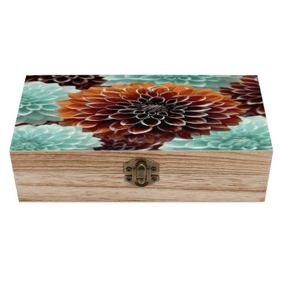VstaDank Dahlia Flower Wooden Storage Box Decorative Jewelry Case with Lids Exquisite Wood Box, Photos, Trinket Memorial Boxes Large Wood Gift Box for Men Women