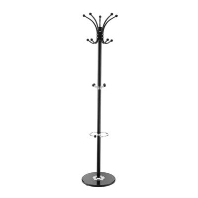 Freestanding Coat Rack with 14 Hooks and Marble Base, Carbon Steel Hall Tree with Umbrella Holder, Space-Saving Entryway Clothes Stand, Stable Anti-Tip Design, Modern Home Organizer in Black